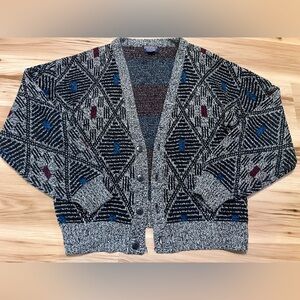 Vintage 90s Barnaby Cardigan Sweater Mens XL 100% Virgin Acrylic Geometric Knit